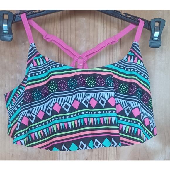 Justice Geometric Design Bikini Set Fuchsia Black Neon Colors Youth 14 - Picture 5 of 10